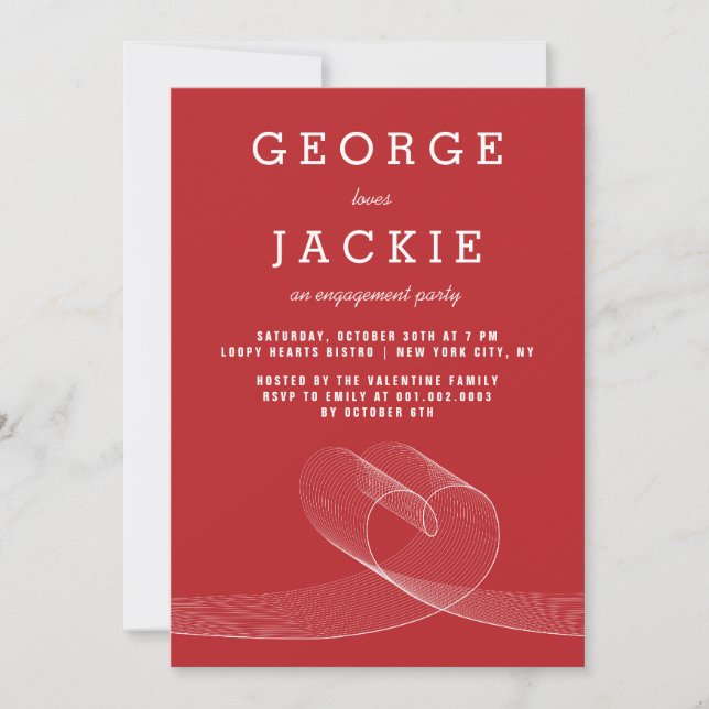Modern Loopy Love Lines Engagement Party Invite (Front)