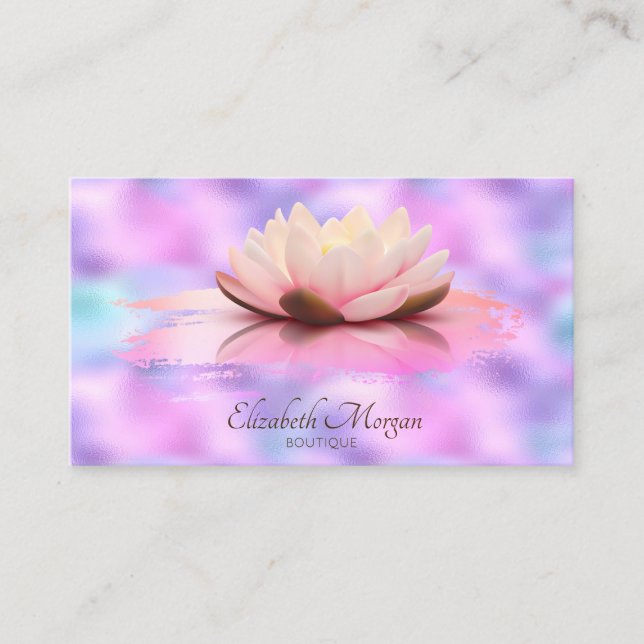 Modern Lotus Brush Stroke Holographic Iridescent Business Card (Front)