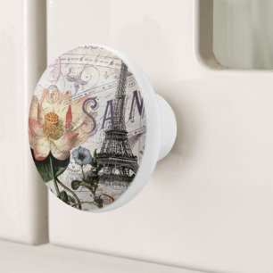 Modern lotus flower vintage paris eiffel tower ceramic knob