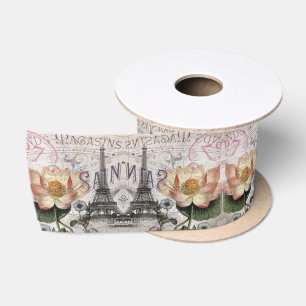 Modern lotus flower vintage paris eiffel tower satin ribbon