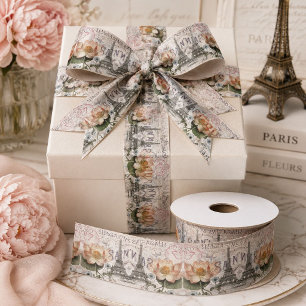 Modern lotus flower vintage paris eiffel tower satin ribbon