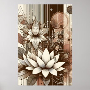 Modern Lotus Flowers In Sepia Poster