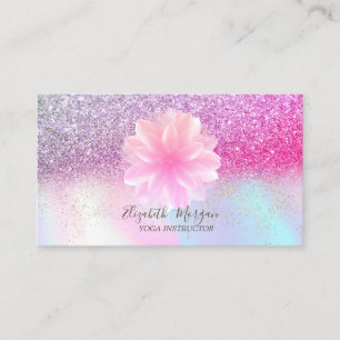 Modern Lotus Glitter Confetti Holographic Business Card