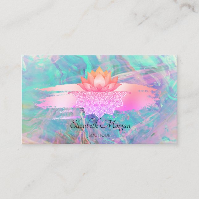 Modern Lotus Mandala Brush Stroke Opal Business Business Card (Front)