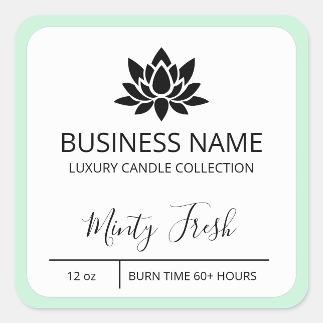 Modern Lotus Mint Green Border Soy Candle Labels (Front)