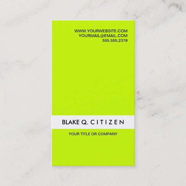 Modern Loud Neon Green Business Card (Front)