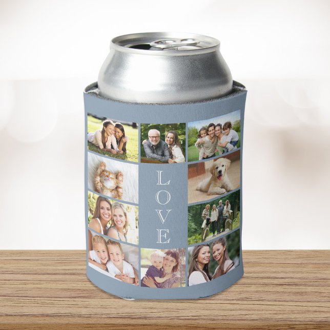 Modern Love 10 Photo Collage Dusty Blue Can Cooler (Creator Uploaded)
