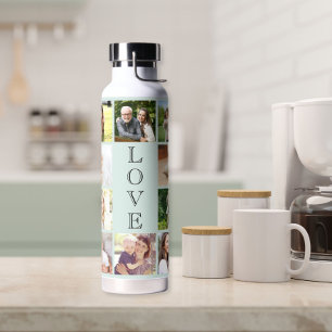 Modern Love 10 Photo Collage Mint Water Bottle