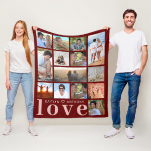 Modern LOVE 14 Photo Collage Custom Colour Fleece Blanket