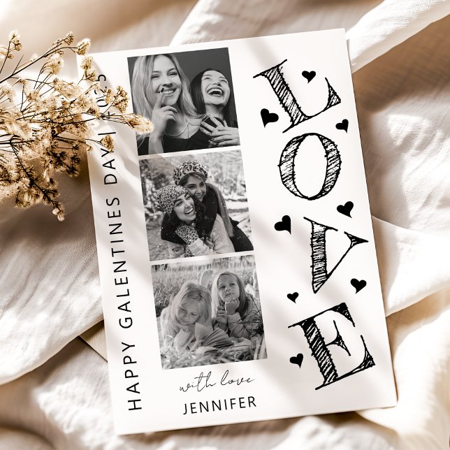 Modern Love 3 Photo Galentines Day Card (Creator Uploaded)