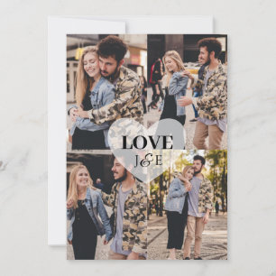 Modern "Love" 4 Custom Photo Couple Monogram Holiday Card