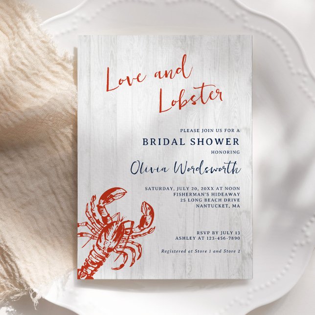 Modern Love and Lobster Coastal Bridal Shower Invitation (Creator Uploaded)