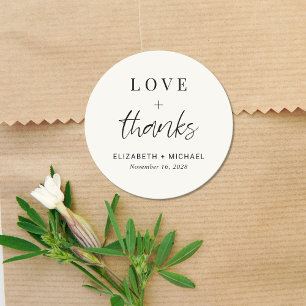 Modern Love And Thanks Cream Wedding Classic Round Sticker