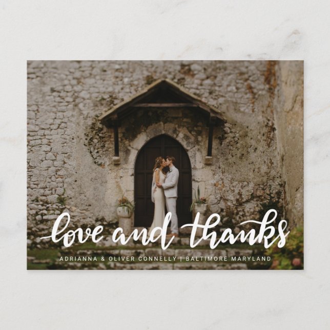 Modern Love And Thanks Handwritten | Couple Photo Postcard (Front)
