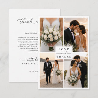 Modern Love and Thanks Photo Collage Wedding Thank You Card