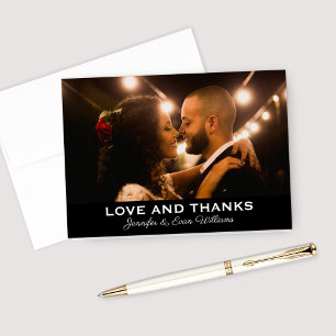 Modern Love and Thanks Photo Monogram Wedding Thank You Card