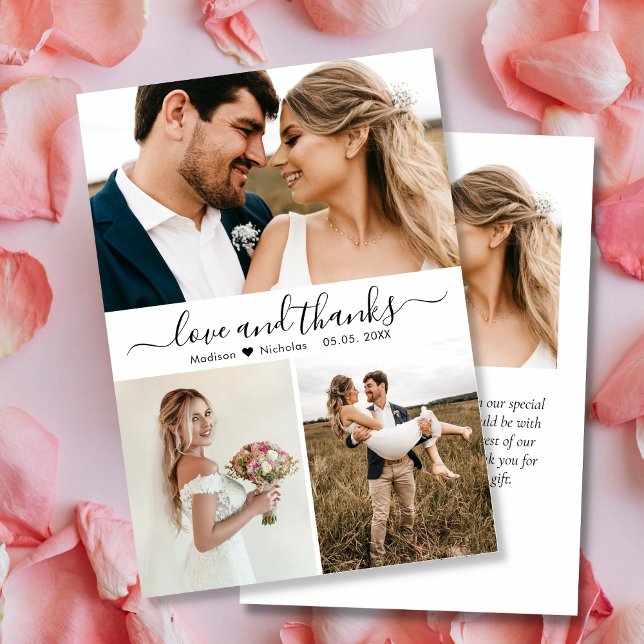 Modern Love and Thanks Script Collage Wedding  Thank You Card (Creator Uploaded)