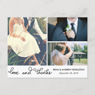 Modern Love And Thanks Script Three Wedding Photos Postcard