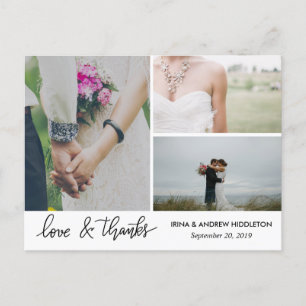 Modern Love And Thanks Script Three Wedding Photos Postcard