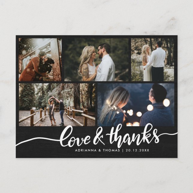 Modern Love And Thanks Simple Five Wedding Photos Postcard (Front)