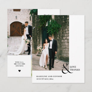 Modern Love and Thanks Wedding Photo Collage Thank You Card