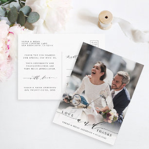 Modern Love and Thanks Wedding Photo Thank You Postcard