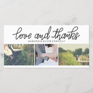 Modern Love And Thanks Wedding Three Photo Collage Thank You Card