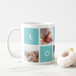 Modern Love | Aqua Photo Collage Mug<br><div class="desc">Customize this classic white mug with five of your favourite Instagram or square photos in a gridded collage layout. Add treasured photos of family, children, or your wedding or engagement to create a sweet keepsake and a one of a kind Valentine's Day gift. Photos are interspersed with vibrant turquoise aqua...</div>