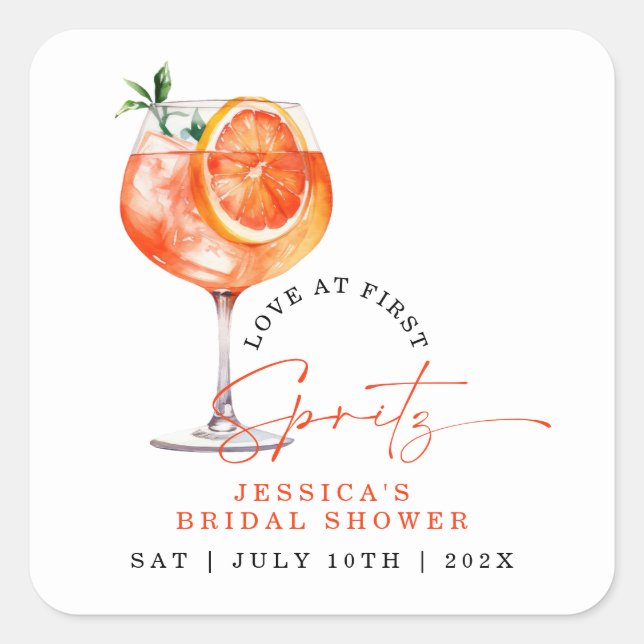 Modern Love At First Spritz Bridal Shower  Square Sticker (Front)
