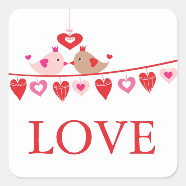 Modern Love Bird Hearts Bridal Shower Thank You Square Sticker (Front)