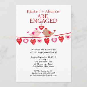 Modern Love Bird Hearts Engagement  Invitations