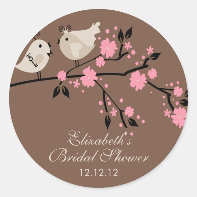 Modern Love Birds Bridal Shower Classic Round Sticker (Front)