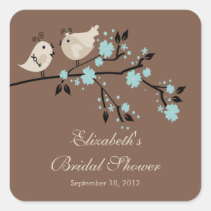 Modern Love Birds Bridal Shower Square Sticker