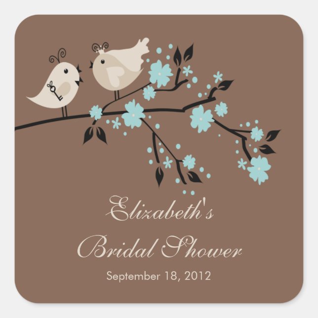 Modern Love Birds Bridal Shower Square Sticker (Front)