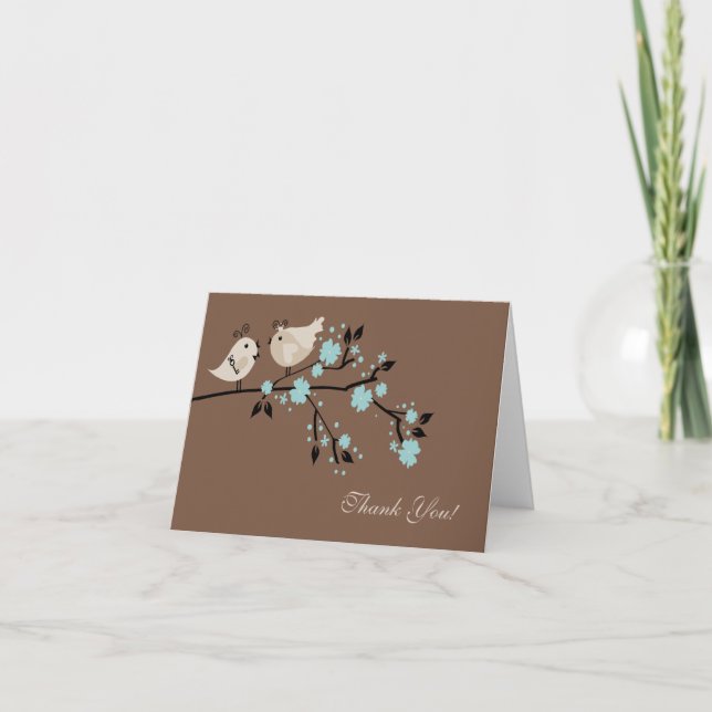 Modern Love Birds Bridal Shower Thank You Note Card (Front)