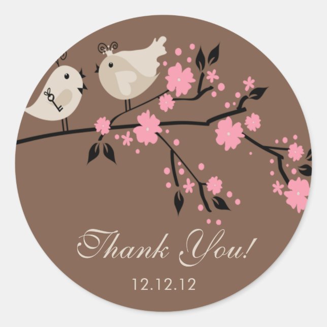 Modern Love Birds Bridal Shower Thank You Stickers (Front)