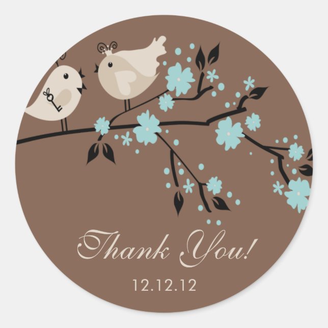 Modern Love Birds Bridal Shower Thank You Stickers (Front)