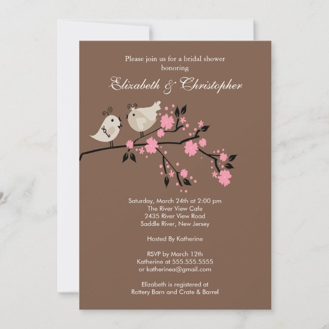 Modern Love Birds Couples Bridal Shower Invitation (Front)