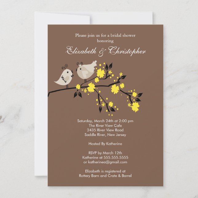 Modern Love Birds Couples Bridal Shower Invitation (Front)