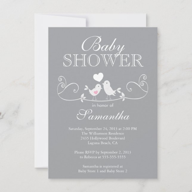 Modern Love Birds Girls Baby Shower Invitation (Front)