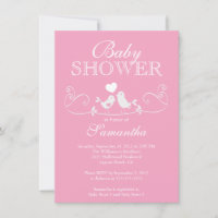 Modern Love Birds Girls Baby Shower Invitation