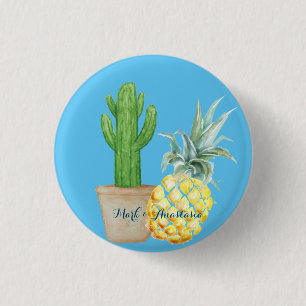 Modern Love Blue Pineapple and Cactus 1 Inch Round Button