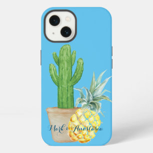 Modern Love Blue Pineapple and Cactus Beach Towel iPhone 13 Case