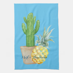 Modern Love Blue Pineapple and Cactus Kitchen Towel