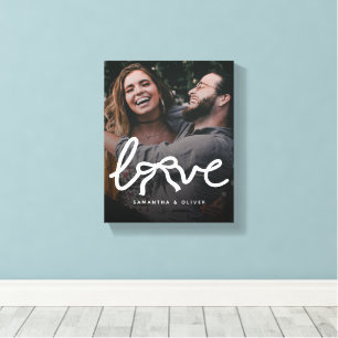 Modern Love Bow Typography Couple Custom Photo Canvas Print