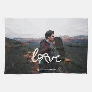 Modern Love Bow Typography Couple Custom Photo  Kitchen Towel