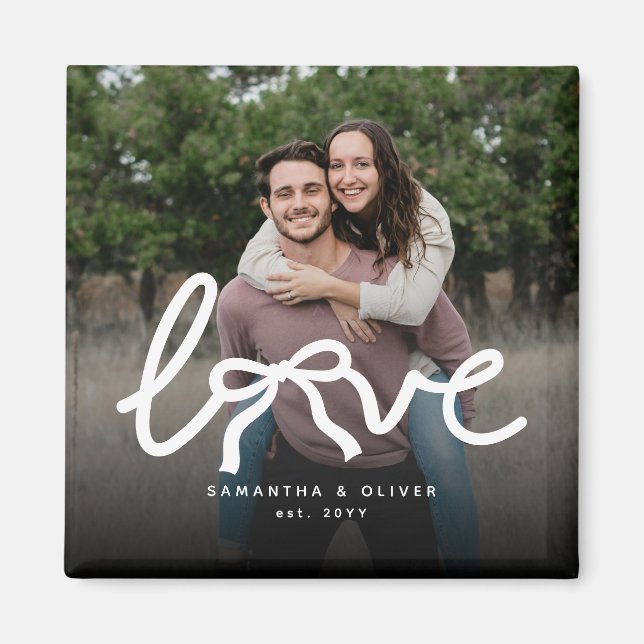Modern Love Bow Typography Couple Custom Photo Magnet (Front)