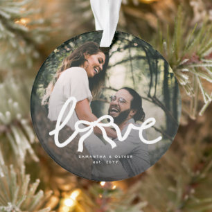 Modern Love Bow Typography Couple Custom Photo Ornament