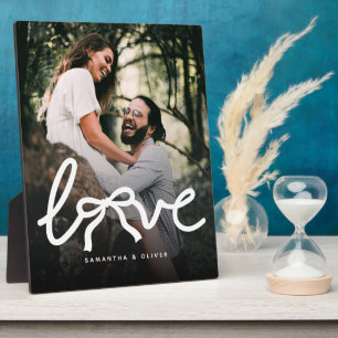 Modern Love Bow Typography Couple Custom Photo Plaque