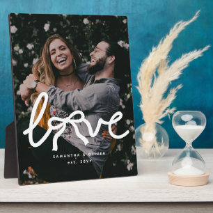 Modern Love Bow Typography Couple Custom Photo Plaque